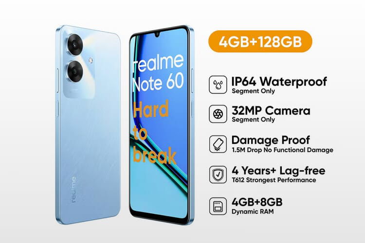 Realme Note 60 Mobile Phone, 128GB Memory, 4GB RAM, 4G - Blue