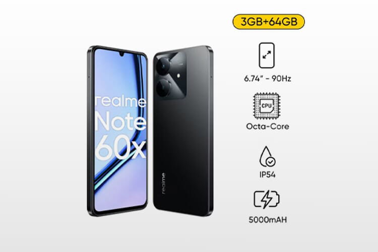 Realme Note 60X Mobile Phone, 64GB Memory, 3GB RAM - Marble Black