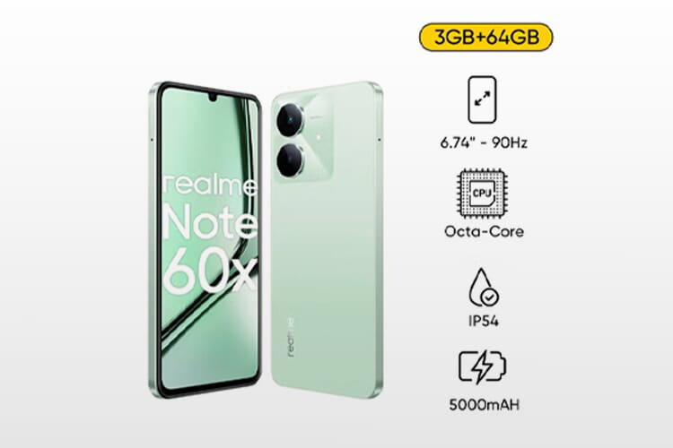 Realme Note 60X Mobile Phone, 64GB Memory, 3GB RAM - Wild Green